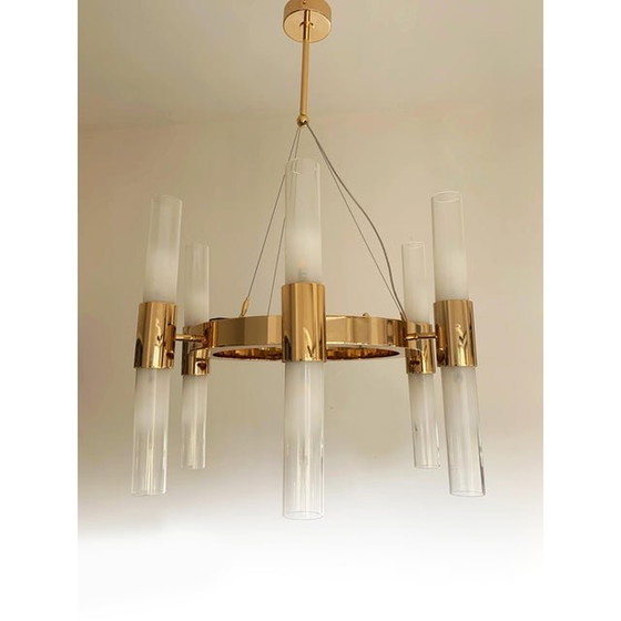 Image 1 of Contemporary Gold Ring Chandelier With Gradient White Glass By Simoeng