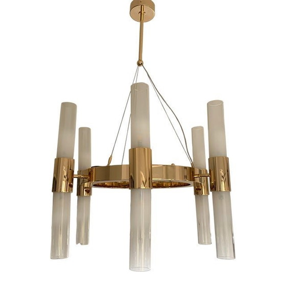 Image 1 of Contemporary Gold Ring Chandelier With Gradient White Glass By Simoeng