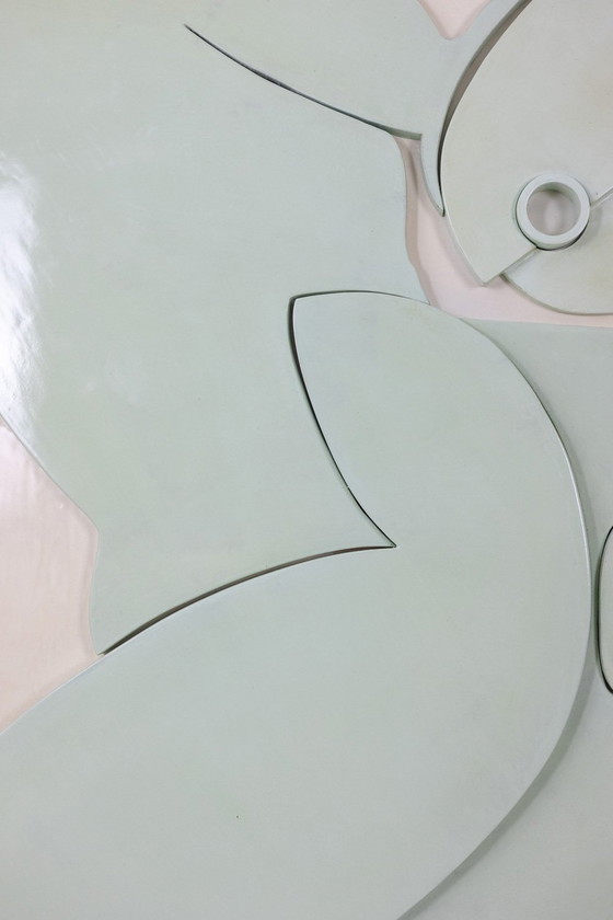 Image 1 of Carved Celadon Lacquer Panel. Contemporary.