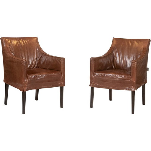 Pair of vintage Lintello armchairs in camel leather, Netherlands 1970