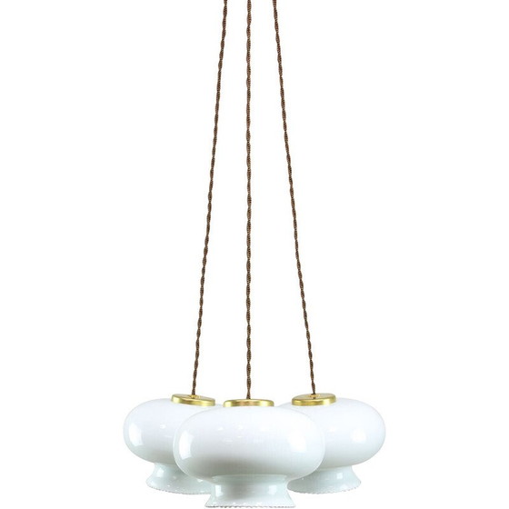 Image 1 of Set of 3 vintage pendant lamp in opaline glass and brass, Italy