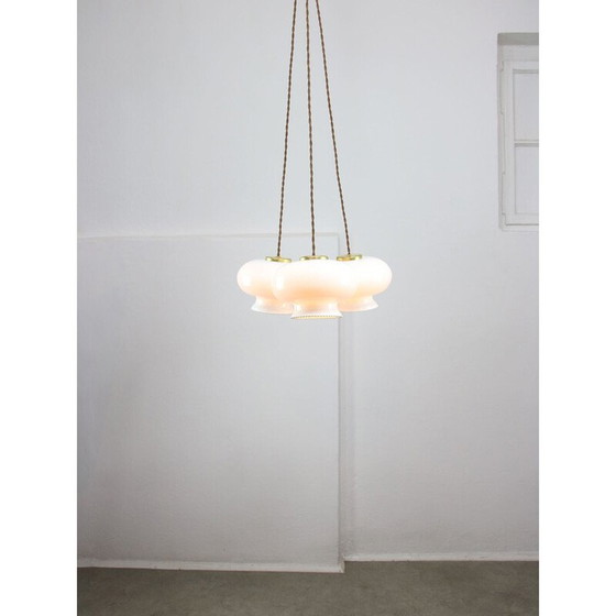 Image 1 of Set of 3 vintage pendant lamp in opaline glass and brass, Italy