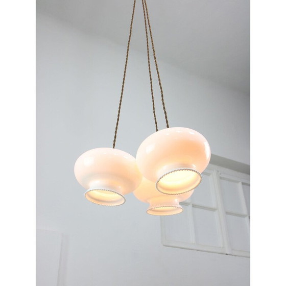 Image 1 of Set of 3 vintage pendant lamp in opaline glass and brass, Italy
