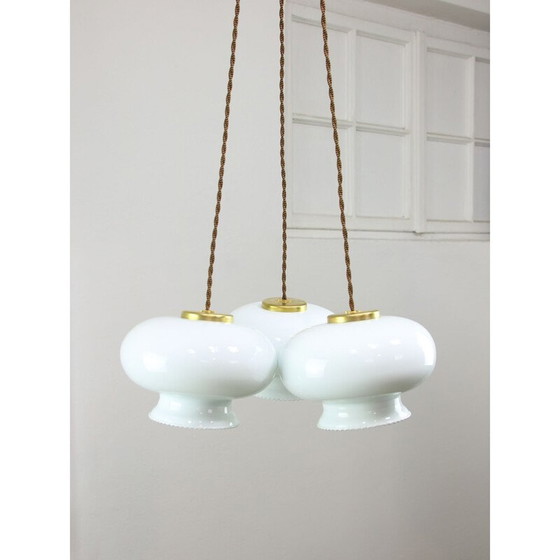 Image 1 of Set of 3 vintage pendant lamp in opaline glass and brass, Italy
