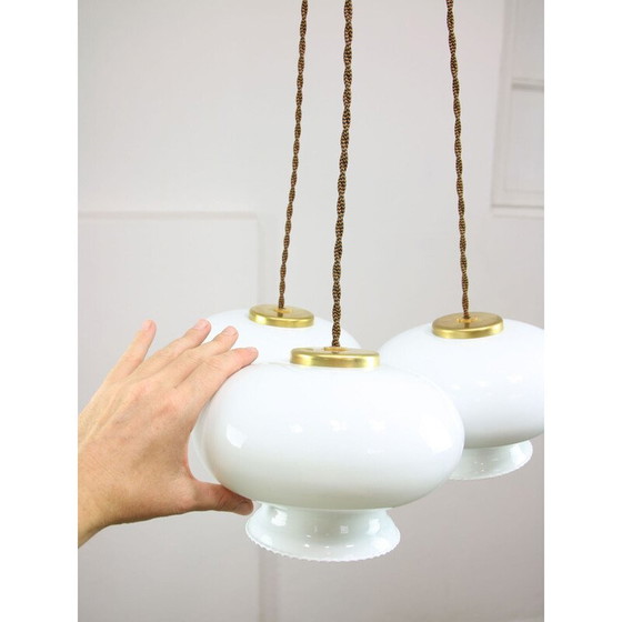 Image 1 of Set of 3 vintage pendant lamp in opaline glass and brass, Italy
