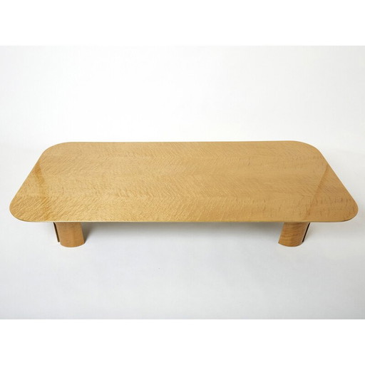 Vintage maple and brass coffee table by Giovanni Offredi for Saporiti, 1980