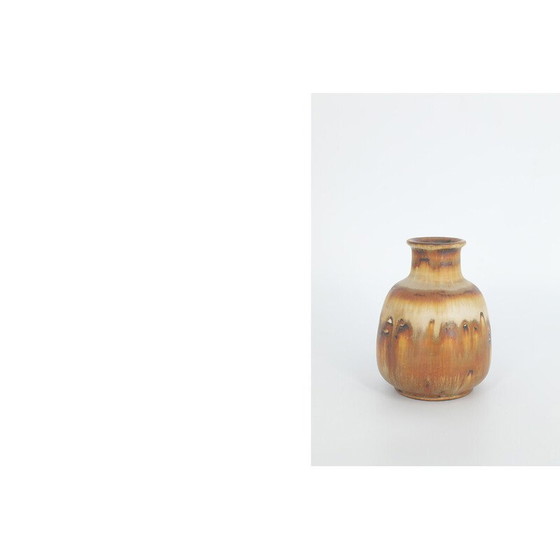 Image 1 of Vintage brown stoneware collectible vase by Gunnar Borg for Höganäs Ceramics, Sweden 1960