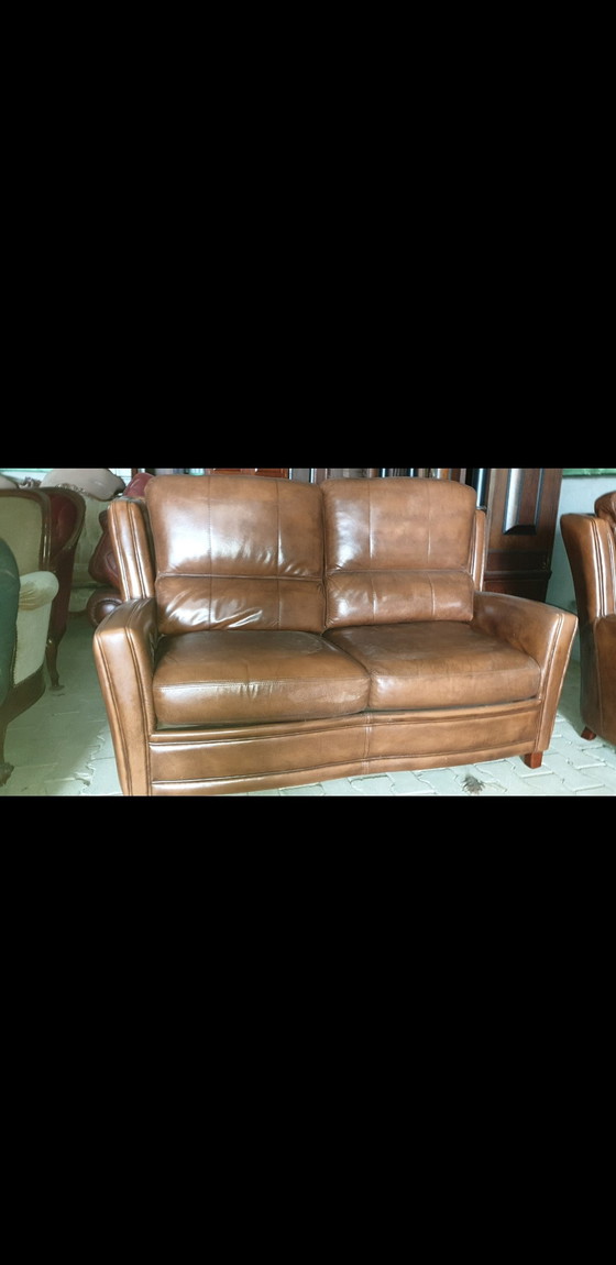 Image 1 of Castle Leather Sofa With 3 Armchairs