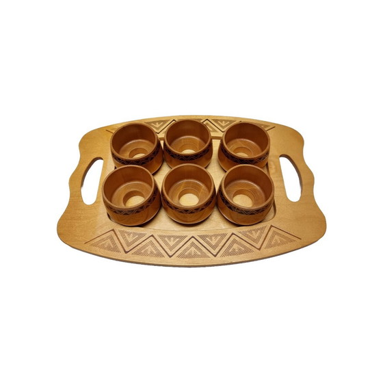 Image 1 of Vintage Wooden Cup Holders With Tray, 1970s