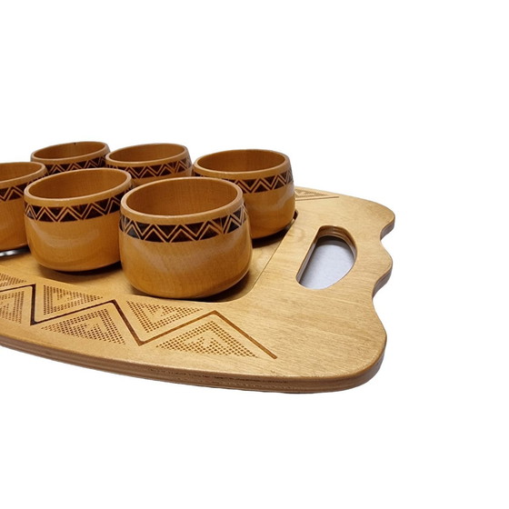 Image 1 of Vintage Wooden Cup Holders With Tray, 1970s