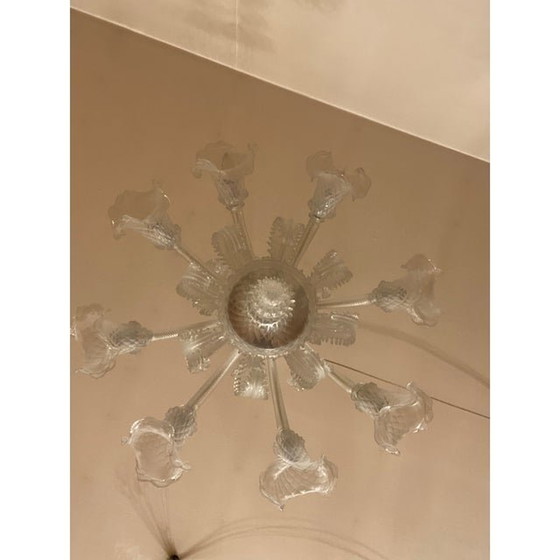 Image 1 of 1970S Italian Style Murano Glass In Transparent And Sand Chandelier