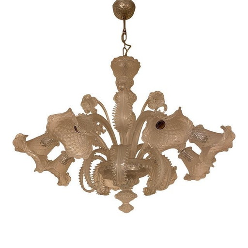 1970S Italian Style Murano Glass In Transparent And Sand Chandelier