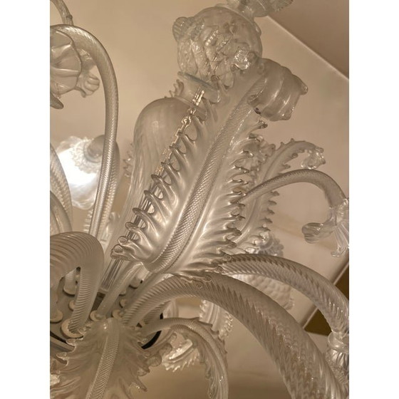 Image 1 of 1970S Italian Style Murano Glass In Transparent And Sand Chandelier