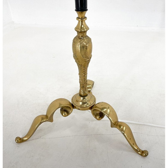Image 1 of Vintage brass, onyx and burnished wood floor lamp with fabric shade, Italy 1950s