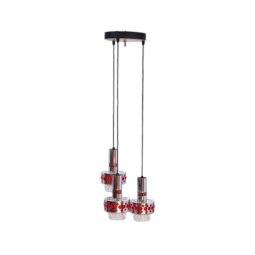 Vintage suspension lamp in sheet metal, plastic and glass, 1970