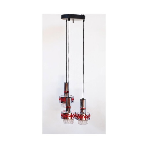 Vintage suspension lamp in sheet metal, plastic and glass, 1970