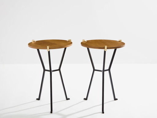 Garouste & Bonetti solid oak and wrought iron gueridon tables 1995