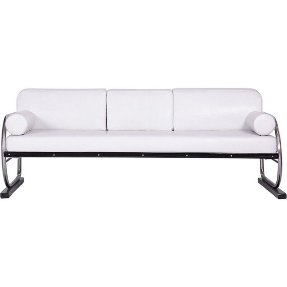 Image 1 of Vintage Bauhaus white leather and tubular chrome sofa by Robert Slezák, 1930s