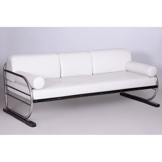 Image 1 of Vintage Bauhaus white leather and tubular chrome sofa by Robert Slezák, 1930s