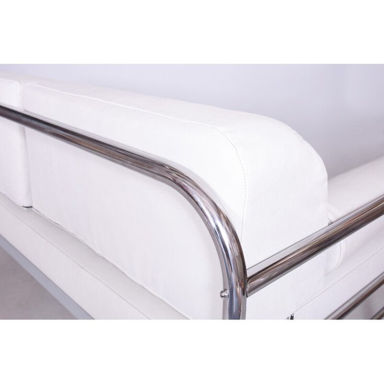 Image 1 of Vintage Bauhaus white leather and tubular chrome sofa by Robert Slezák, 1930s