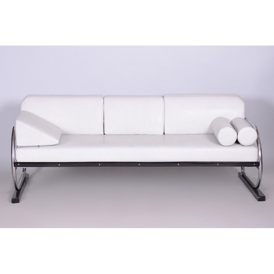 Image 1 of Vintage Bauhaus white leather and tubular chrome sofa by Robert Slezák, 1930s