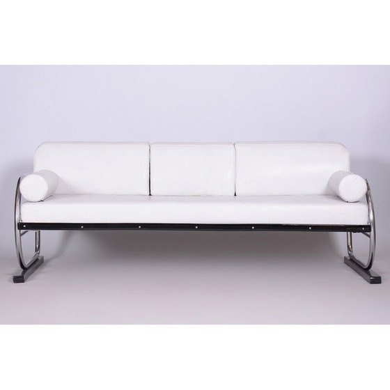 Image 1 of Vintage Bauhaus white leather and tubular chrome sofa by Robert Slezák, 1930s