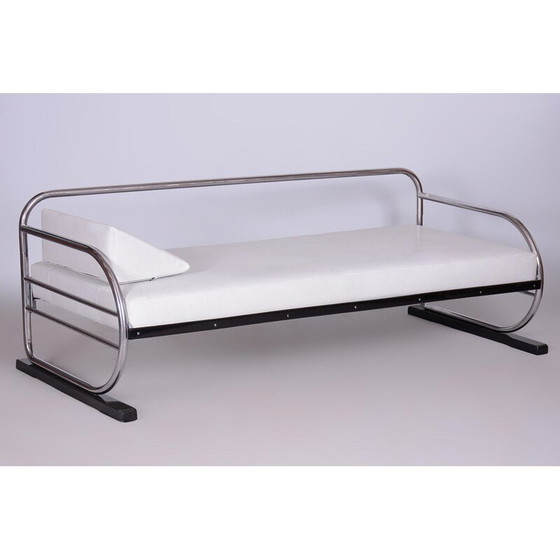Image 1 of Vintage Bauhaus white leather and tubular chrome sofa by Robert Slezák, 1930s