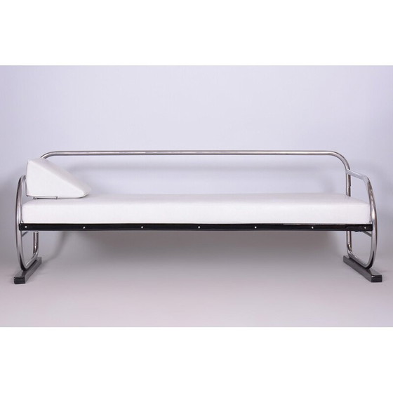 Image 1 of Vintage Bauhaus white leather and tubular chrome sofa by Robert Slezák, 1930s