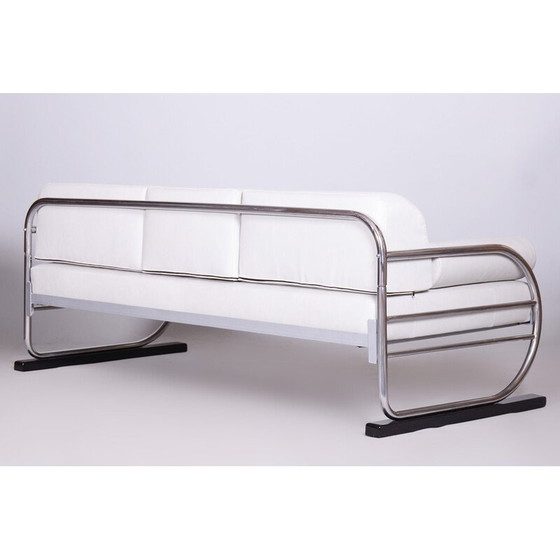 Image 1 of Vintage Bauhaus white leather and tubular chrome sofa by Robert Slezák, 1930s