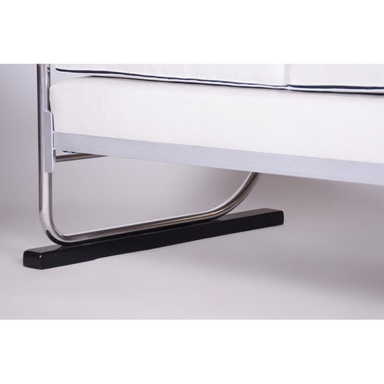 Image 1 of Vintage Bauhaus white leather and tubular chrome sofa by Robert Slezák, 1930s