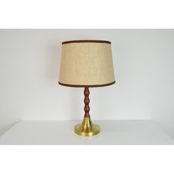 Image 1 of Mid-century fabric and wood table lamp, Czechoslovakia 1960s