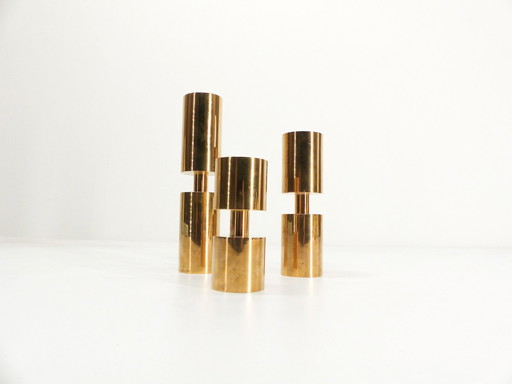 3 Scandinavian Solid Brass Candleholders Thelma Zoega 1976