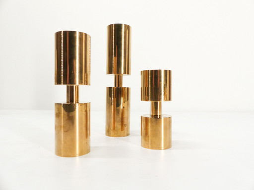 3 Scandinavian Solid Brass Candleholders Thelma Zoega 1976