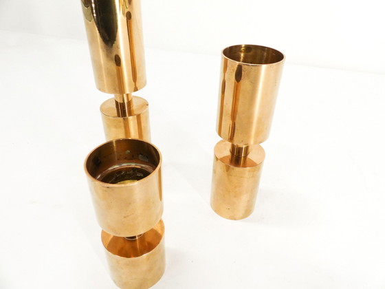 Image 1 of 3 Scandinavian Solid Brass Candleholders Thelma Zoega 1976