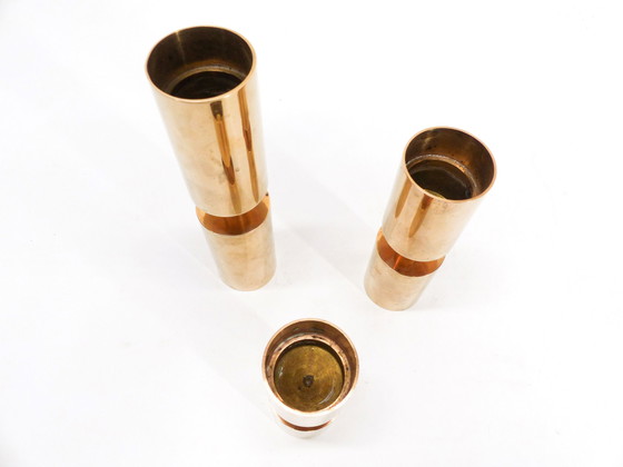 Image 1 of 3 Scandinavian Solid Brass Candleholders Thelma Zoega 1976