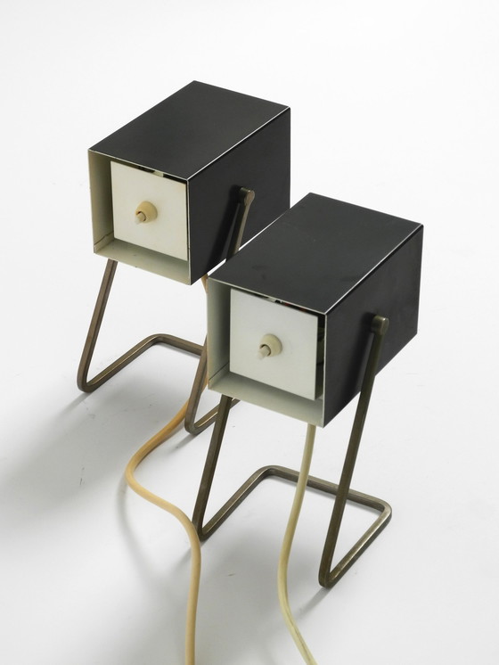 Image 1 of Pair Of Beautiful Mid Century Modern Metal Lamps From Kaiser Leuchten