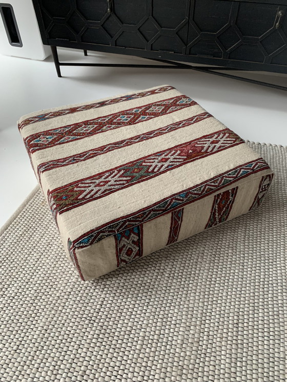 Image 1 of Moroccan Kelim Floor Cushion / Footstool 60X60X22Cm