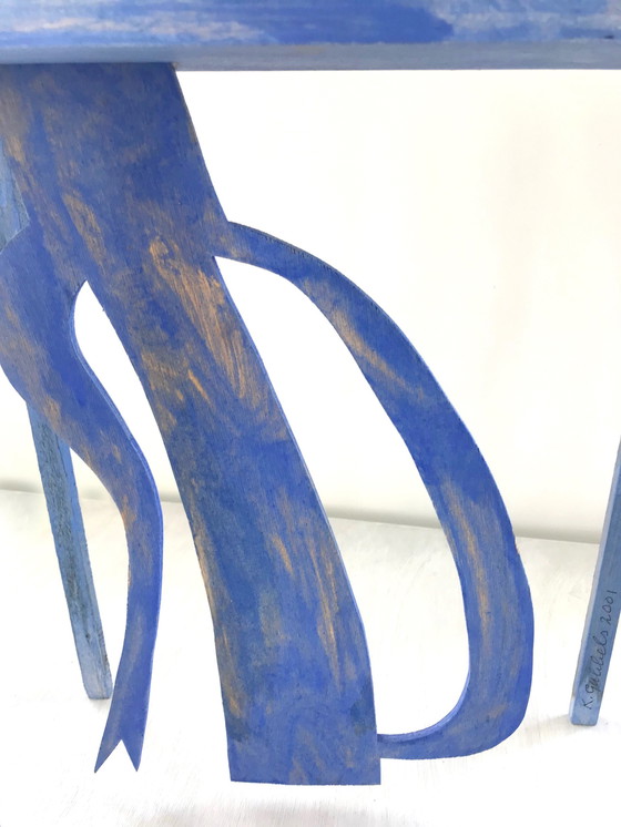 Image 1 of Klaas Gubbels wooden Object blue table + kettle