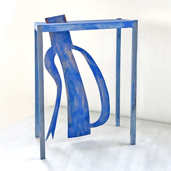 Image 1 of Klaas Gubbels wooden Object blue table + kettle