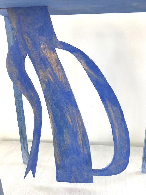 Image 1 of Klaas Gubbels wooden Object blue table + kettle