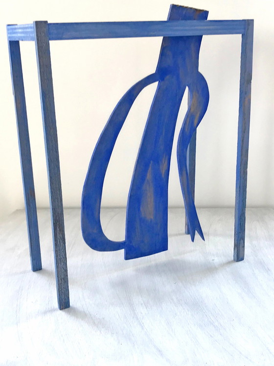 Image 1 of Klaas Gubbels wooden Object blue table + kettle