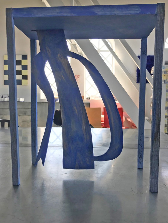 Image 1 of Klaas Gubbels wooden Object blue table + kettle