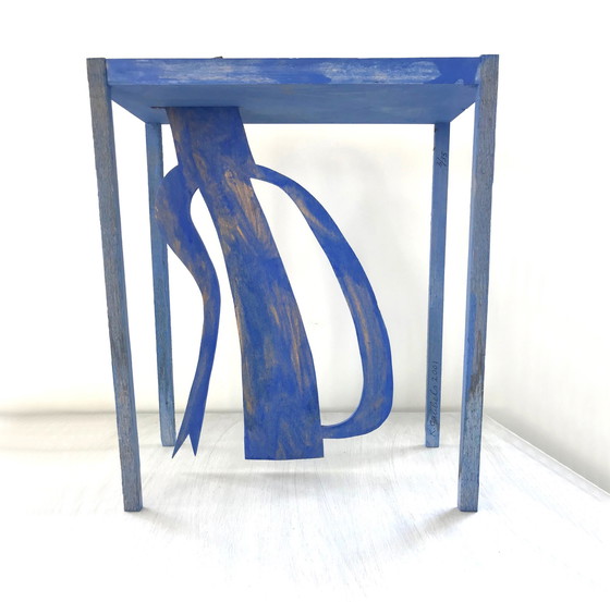 Image 1 of Klaas Gubbels wooden Object blue table + kettle