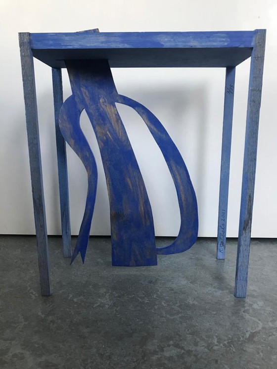 Image 1 of Klaas Gubbels wooden Object blue table + kettle