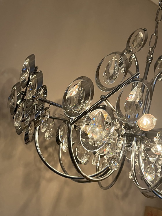 Image 1 of Lampadario Space Age anni '60 con struttura cromata e cristallo, in perfette condizioni