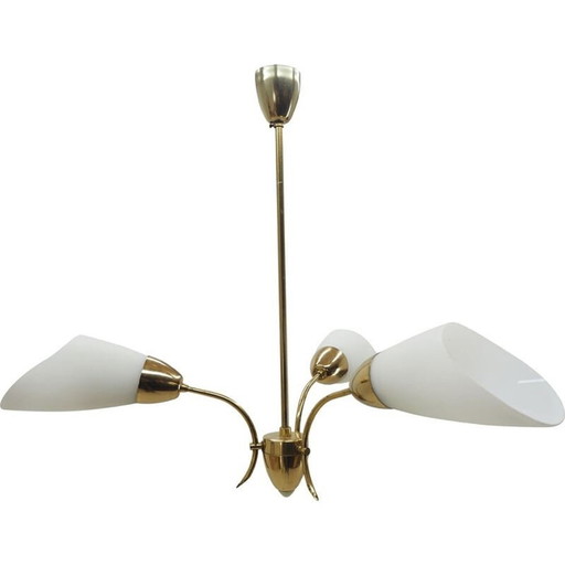 Vintage brass and glass chandelier, Czechoslovakia 1960