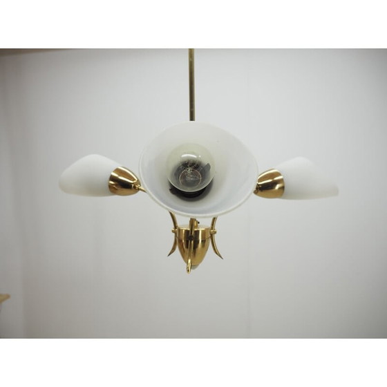 Image 1 of Vintage brass and glass chandelier, Czechoslovakia 1960