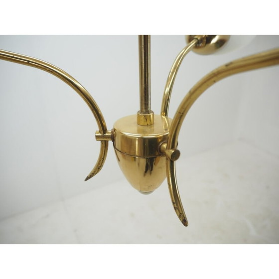 Image 1 of Vintage brass and glass chandelier, Czechoslovakia 1960