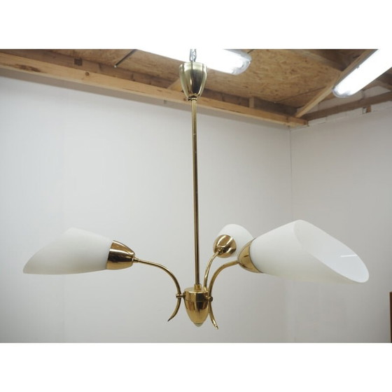 Image 1 of Vintage brass and glass chandelier, Czechoslovakia 1960