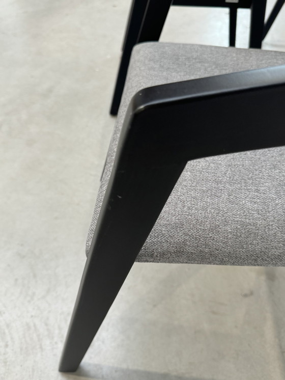 Image 1 of Black wooden dining chairs with gray seat cushion (damaged)